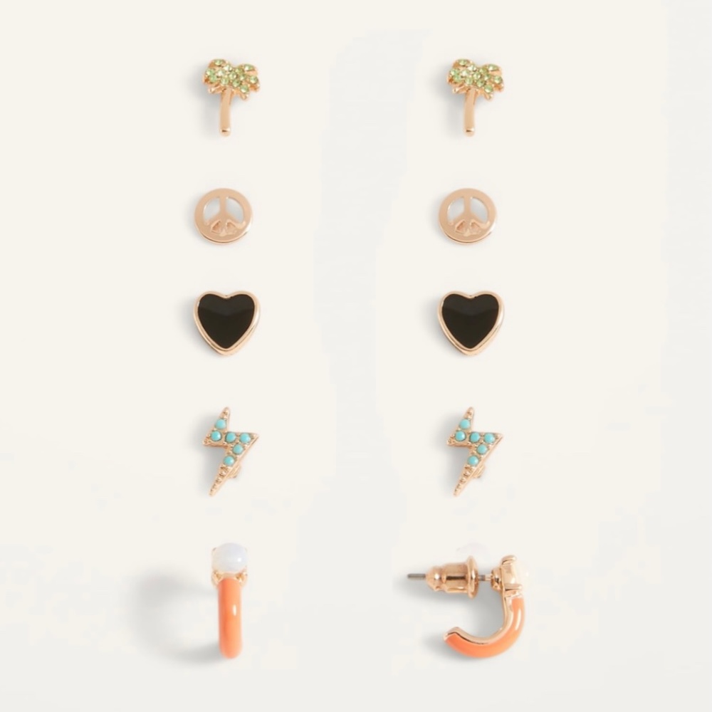 5 Pack Gold Stud Earrings